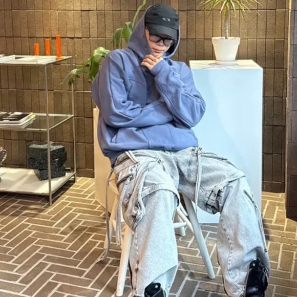 Grailz Geometry Men’s Blue Hooded Button Up Sweatshirt w Pockets. Size M - Picture 3 of 16